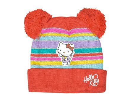Čepice Hello Kitty červená s bambulkama One Size Nové