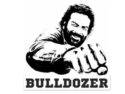Cedule Bud Spencer 3D Bulldozer černobílá 45x45cm