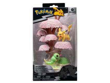 Figurky Pokémon Environment Set Spring Forest Caterpie a Pikachu 5cm