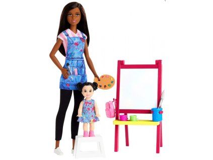 Toys Barbie You Can Be Anything Dark Skin Doll Art Teacher With Brunette Kid Doll